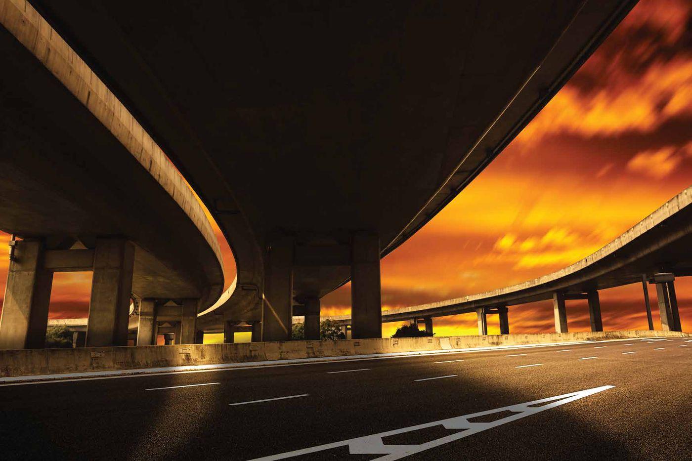 Highway bridge structure at dusk